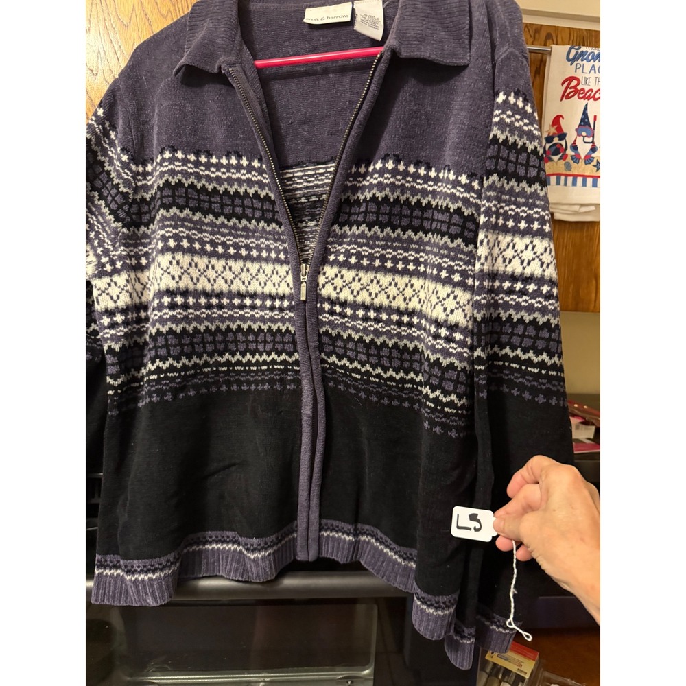 Croft & Barrow Womens XL Purple‎ Black Fair Isle Full Zip Knit Cardigan Sweater